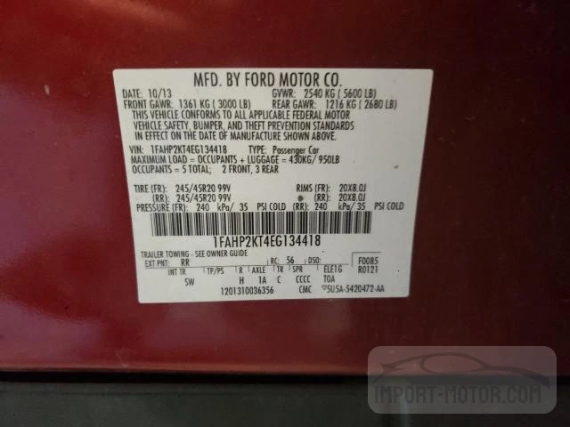 1FAHP2KT4EG134418 2014 Ford Taurus Sho