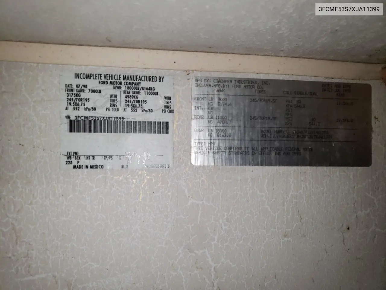 3FCMF53S7XJA11399 1999 Coachmen Mirada - Rv