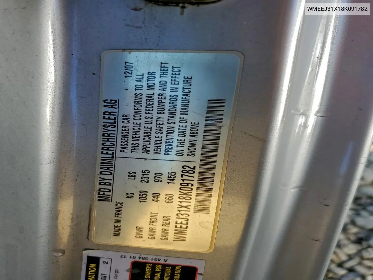 WMEEJ31X18K091782 2008 Smart Fortwo Pure