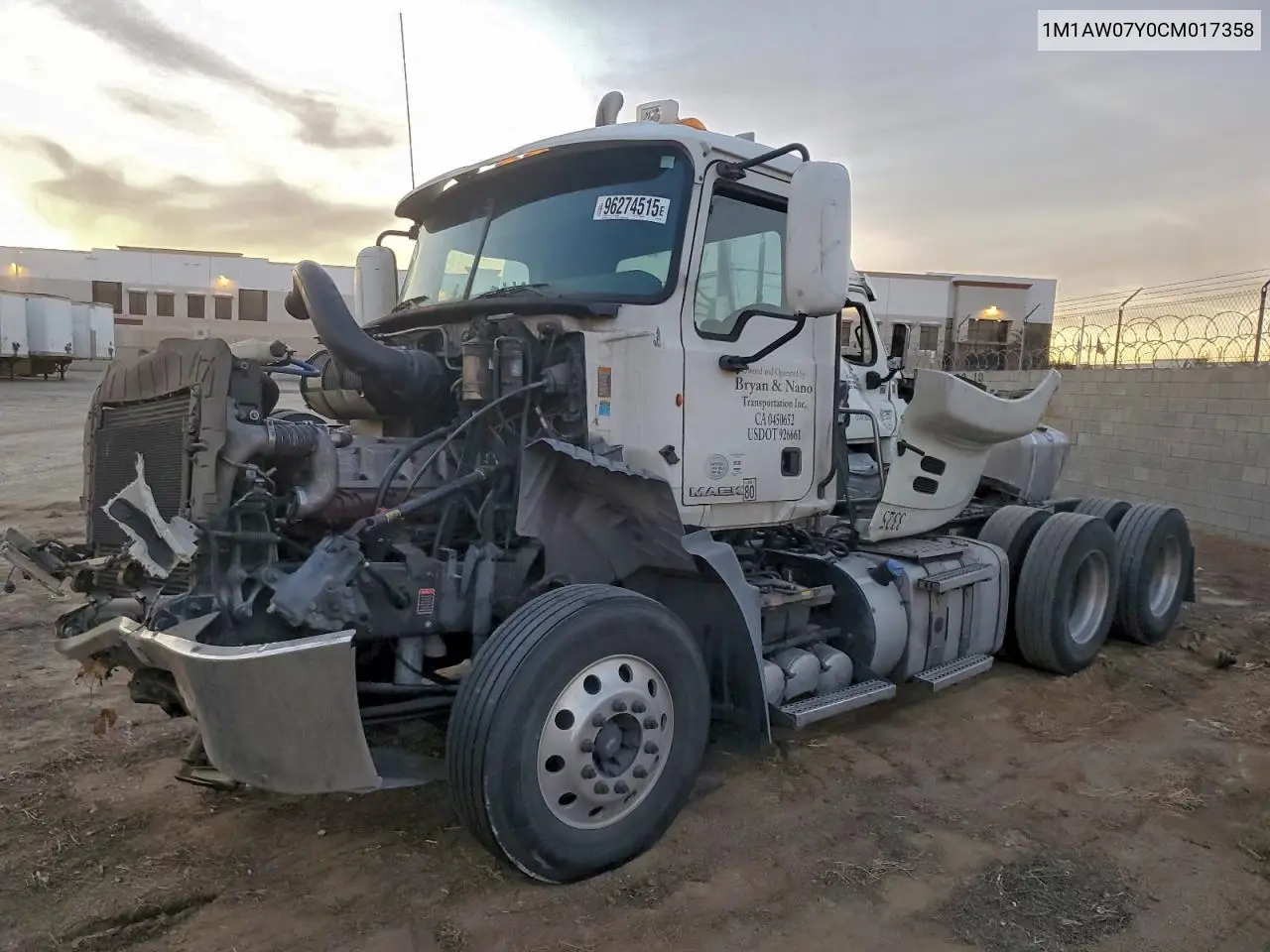 2012 Mack 600 Cxu600 VIN: 1M1AW07Y0CM017358 Lot: 96274515