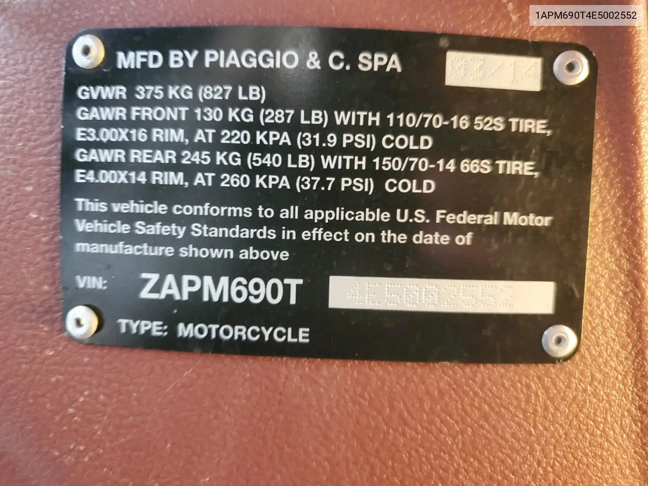 1APM690T4E5002552 2014 Other Motorcycle Piaggo