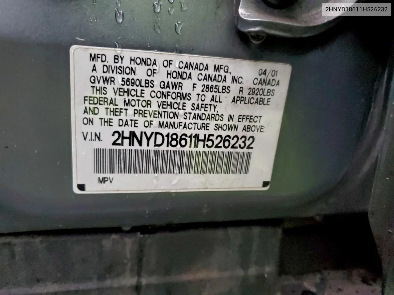 2HNYD18611H526232 2001 Acura Mdx Touring