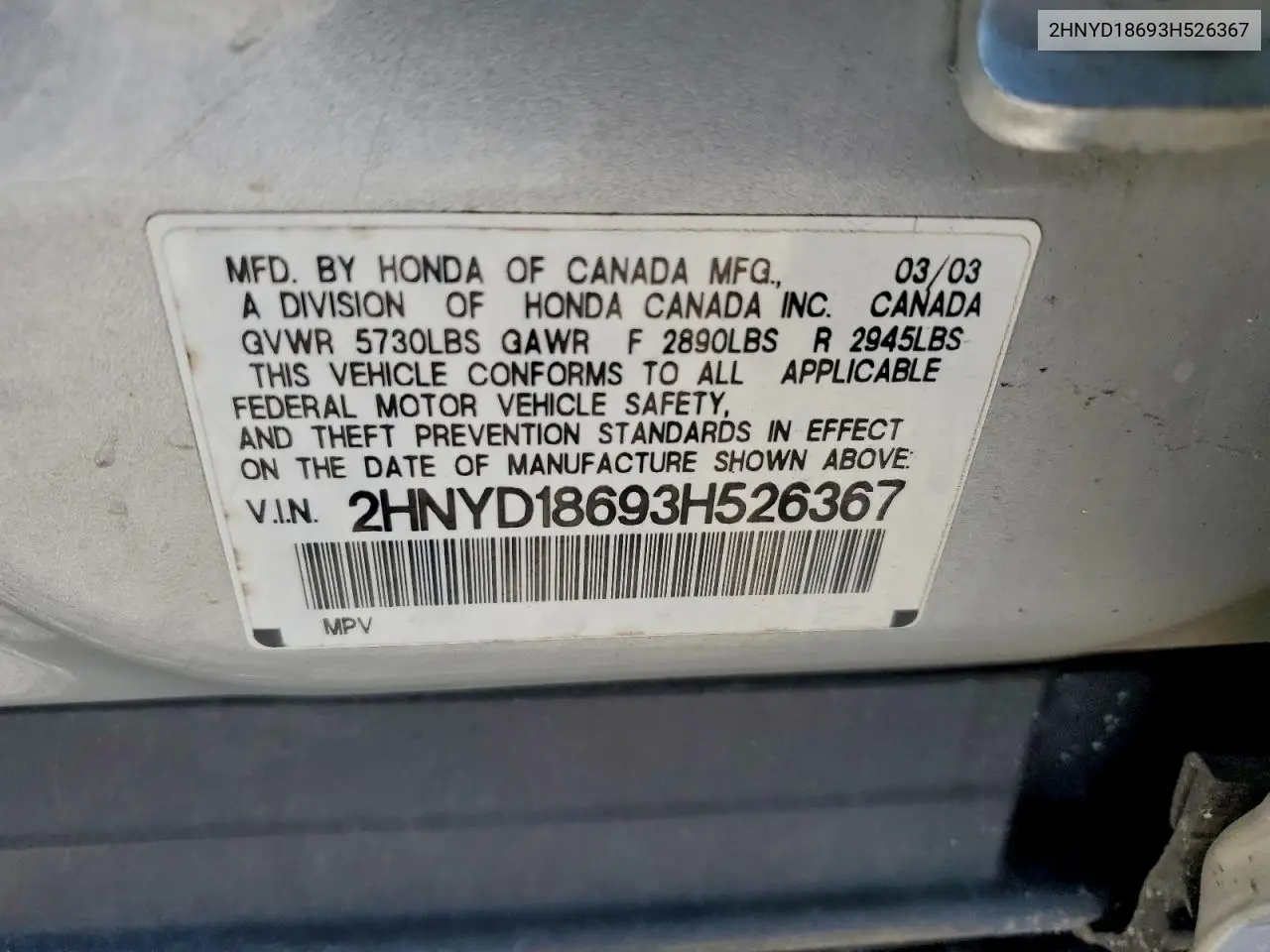 2HNYD18693H526367 2003 Acura Mdx Touring
