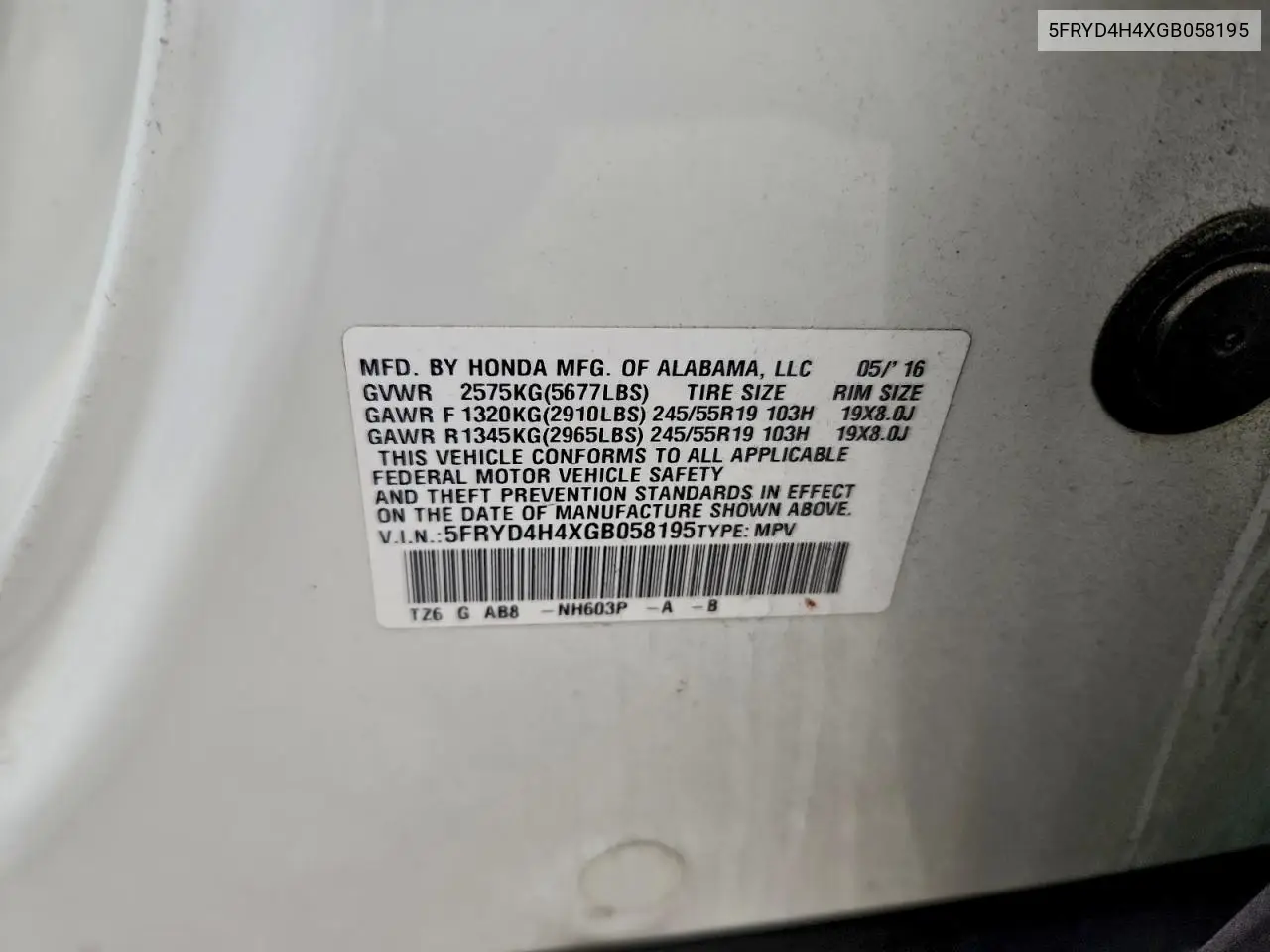 5FRYD4H4XGB058195 2016 Acura Mdx Technology