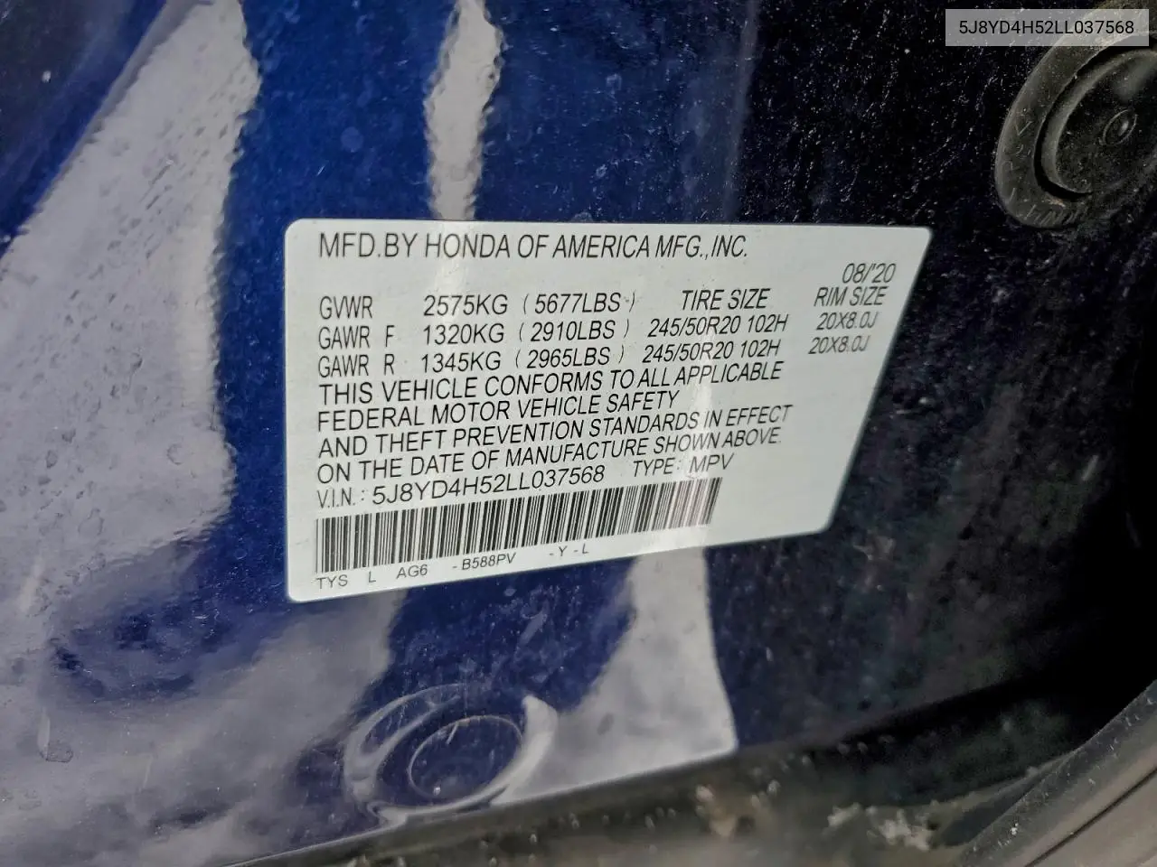 5J8YD4H52LL037568 2020 Acura Mdx Technology