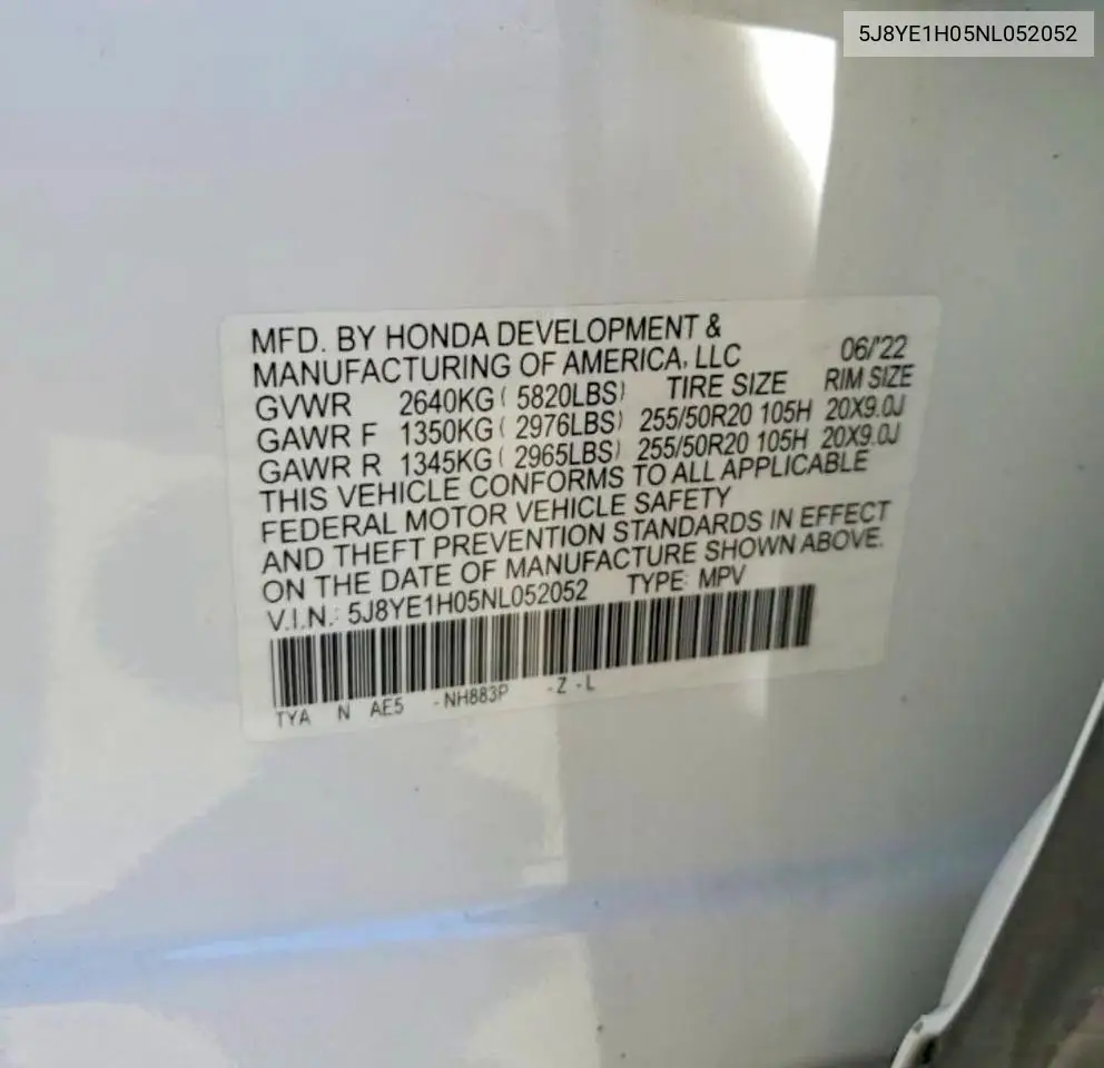 5J8YE1H05NL052052 2022 Acura Mdx A-Spec