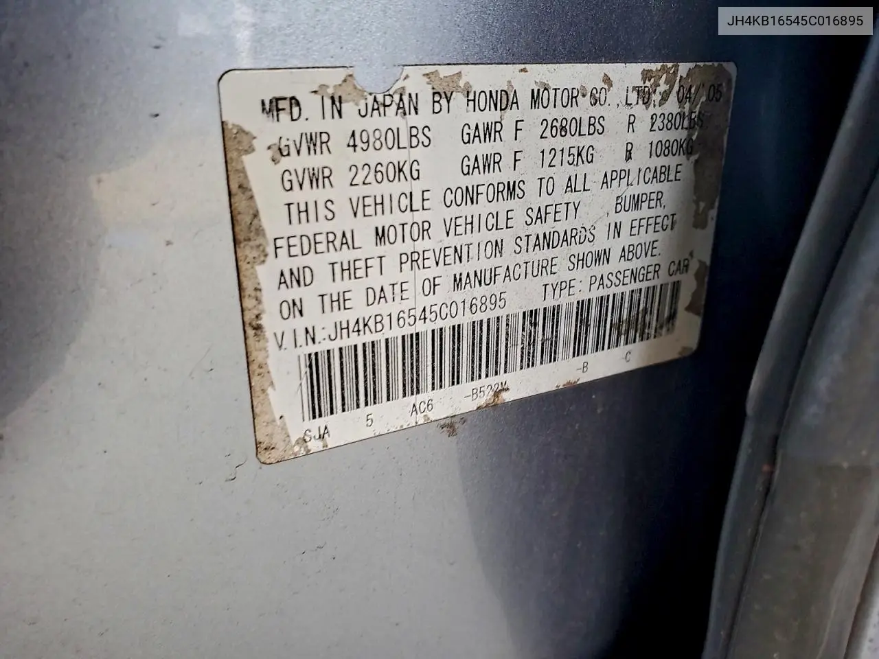 JH4KB16545C016895 2005 Acura Rl