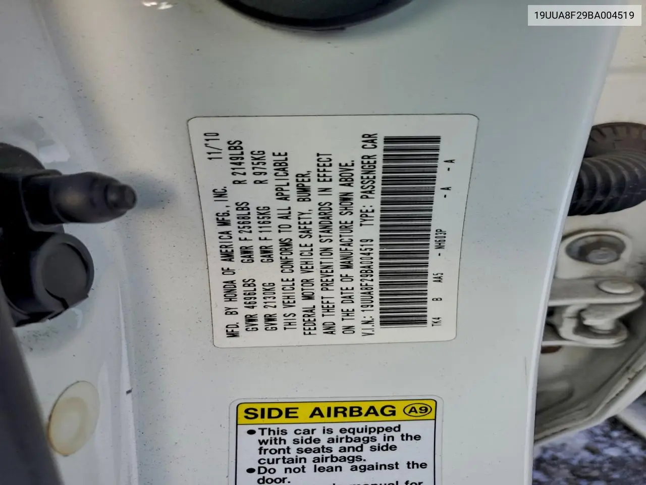 19UUA8F29BA004519 2011 Acura Tl