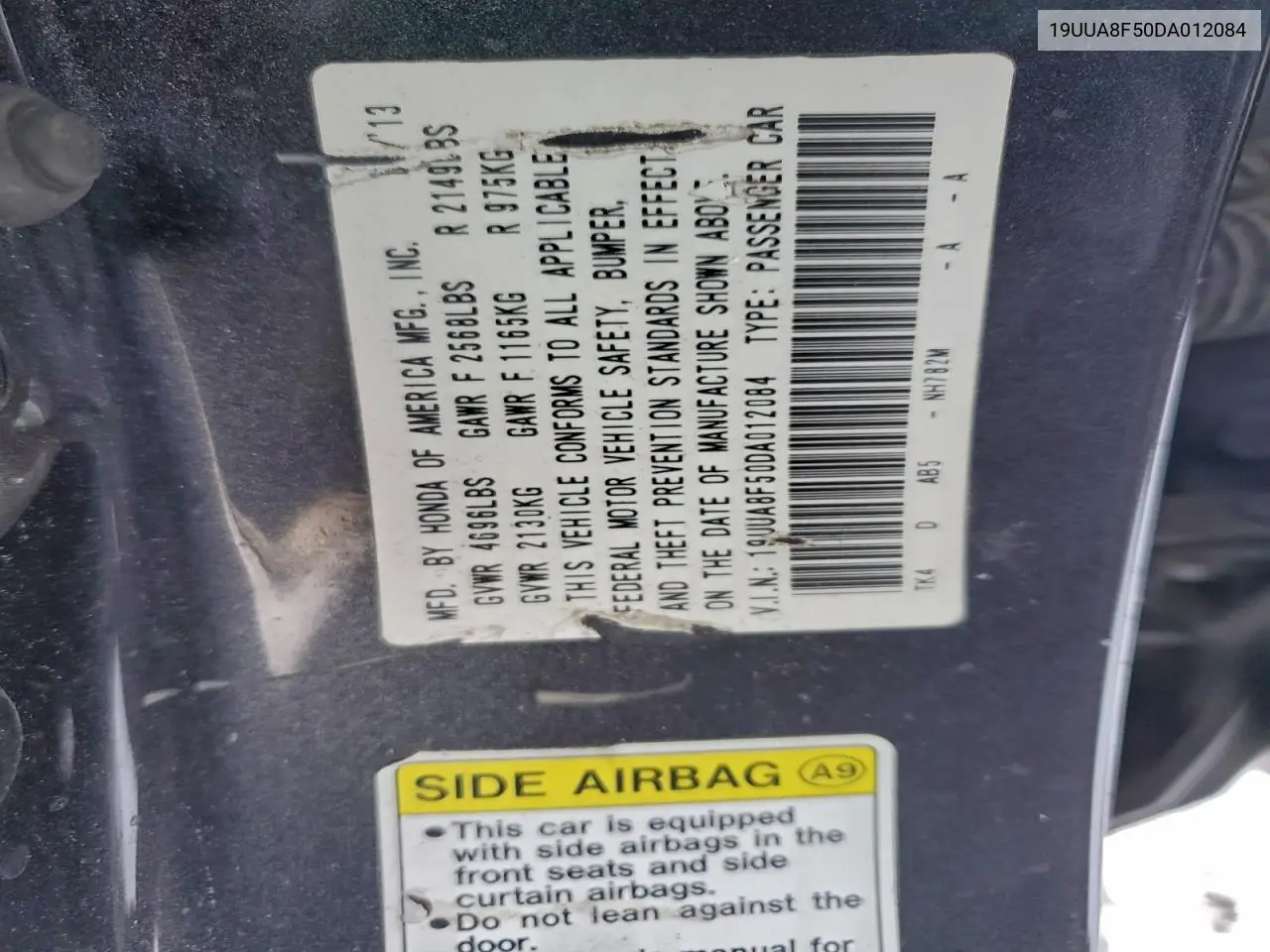 19UUA8F50DA012084 2013 Acura Tl Tech