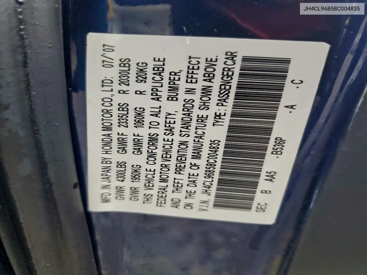 JH4CL96858C004835 2008 Acura Tsx