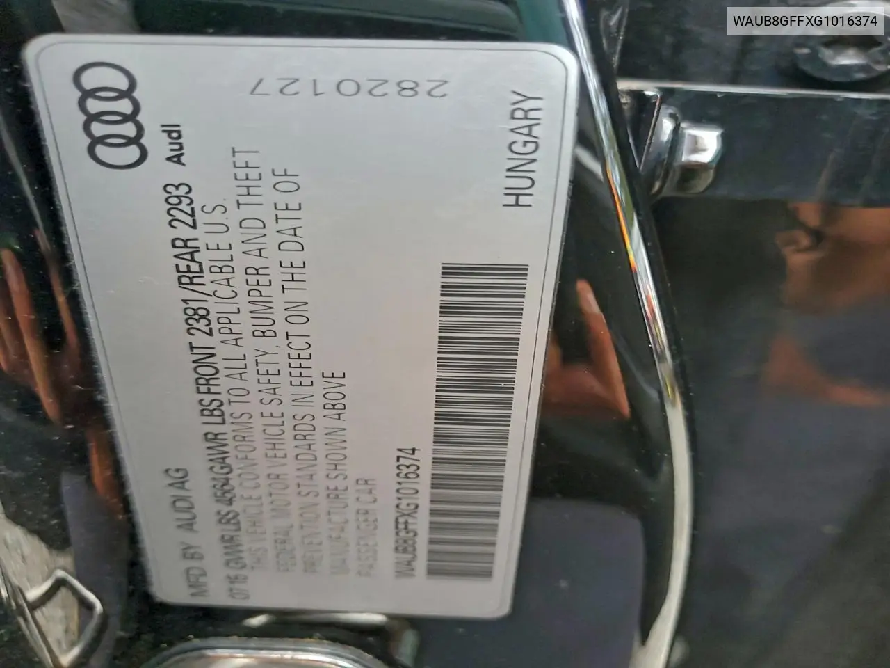 WAUB8GFFXG1016374 2016 Audi A3 Premium