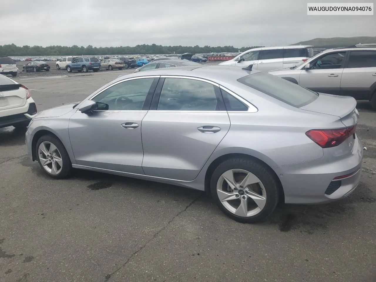 WAUGUDGY0NA094076 2022 Audi A3 Premium