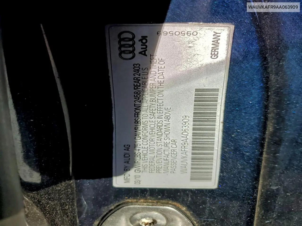 WAUVKAFR9AA063909 2010 Audi A5 Prestige