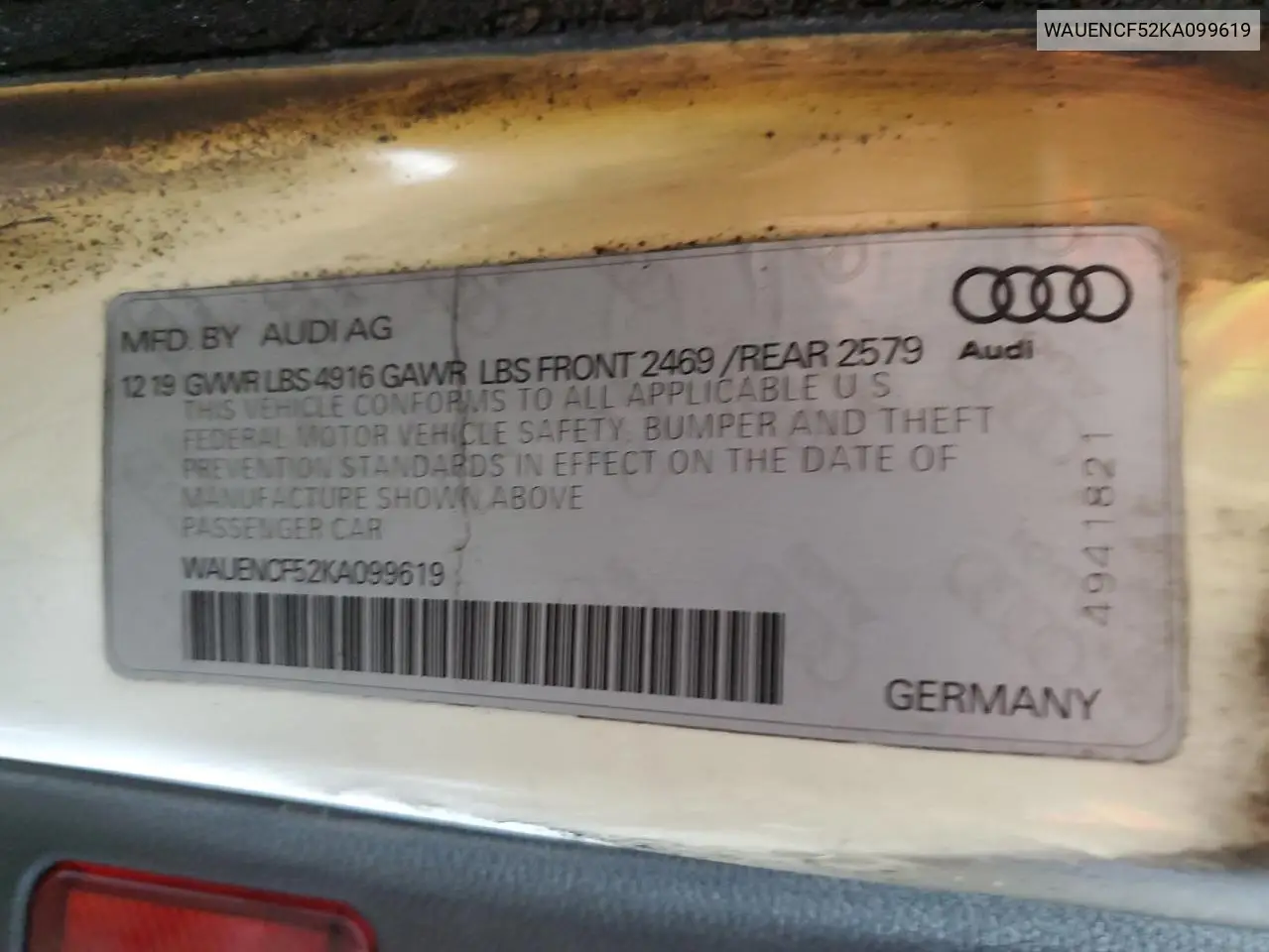 WAUENCF52KA099619 2019 Audi A5 Premium Plus S-Line