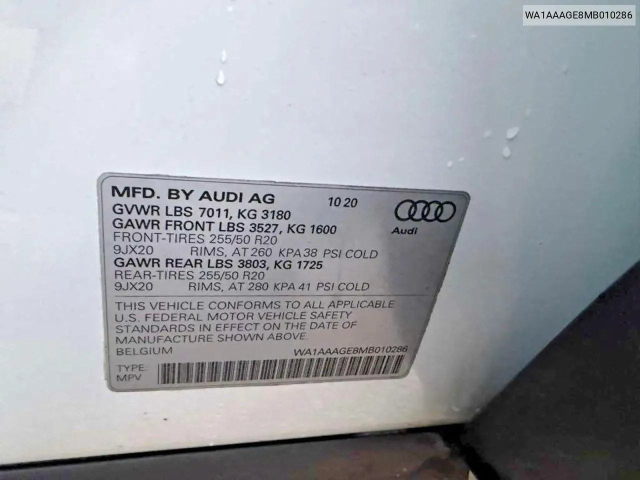 WA1AAAGE8MB010286 2021 Audi E-Tron Premium