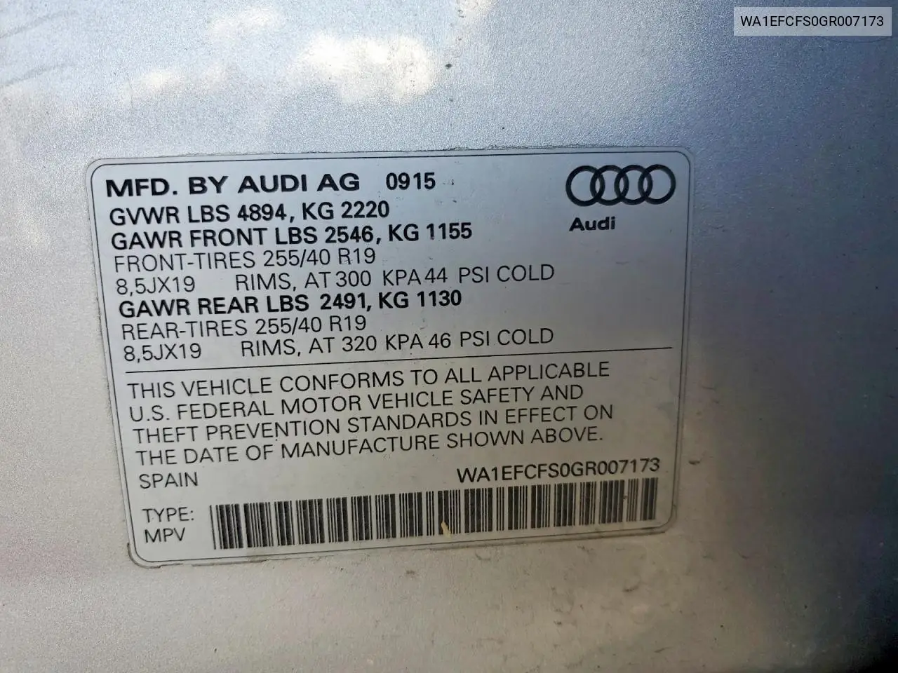 WA1EFCFS0GR007173 2016 Audi Q3 Premium Plus