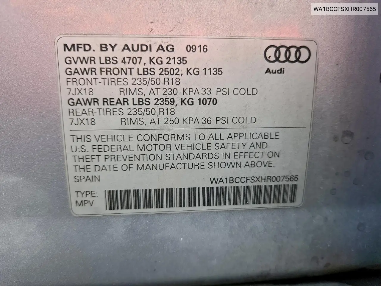 WA1BCCFSXHR007565 2017 Audi Q3 Premium