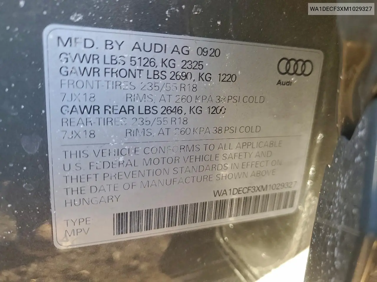 WA1DECF3XM1029327 2021 Audi Q3 Premium S Line 45