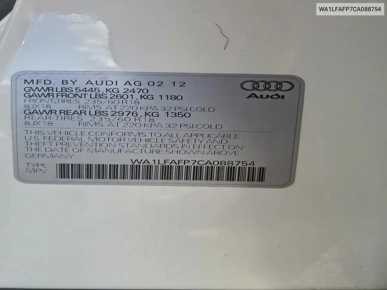 WA1LFAFP7CA088754 2012 Audi Q5 Premium Plus