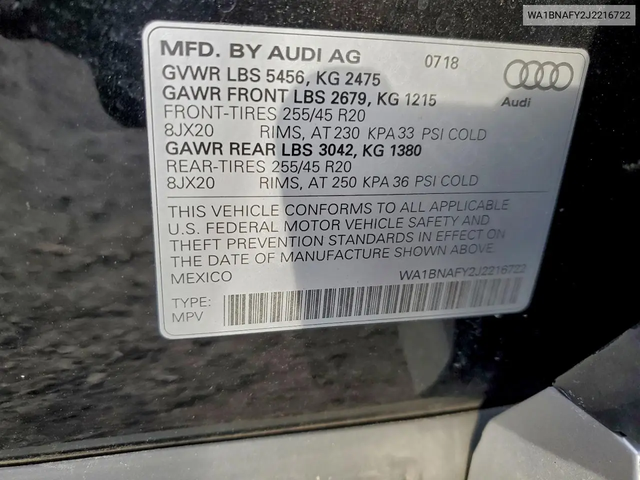 WA1BNAFY2J2216722 2018 Audi Q5 Premium Plus
