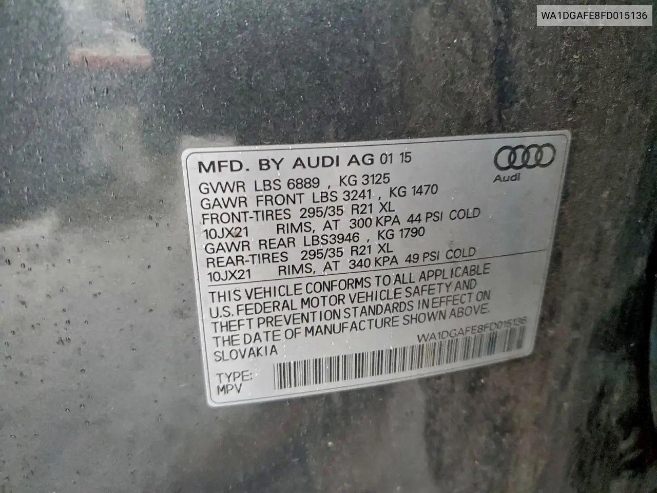 WA1DGAFE8FD015136 2015 Audi Q7 Prestige