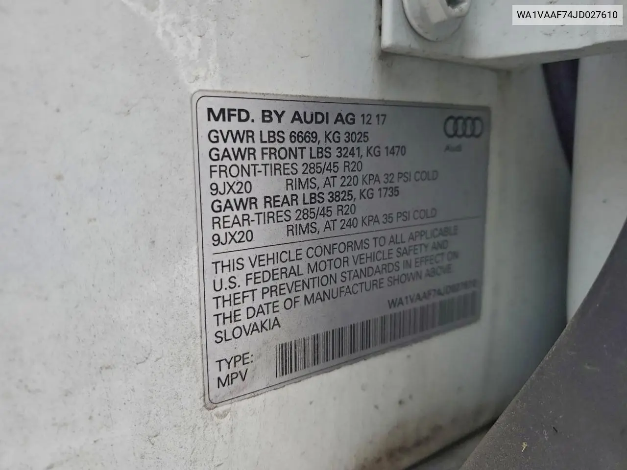 WA1VAAF74JD027610 2018 Audi Q7 Prestige