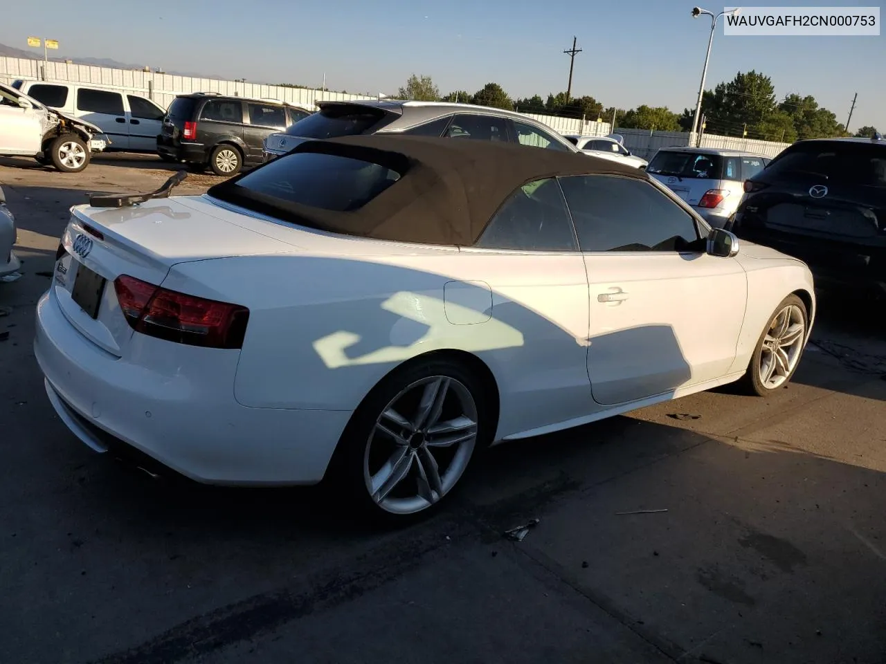 2012 Audi S5 Prestige VIN: WAUVGAFH2CN000753 Lot: 70626164