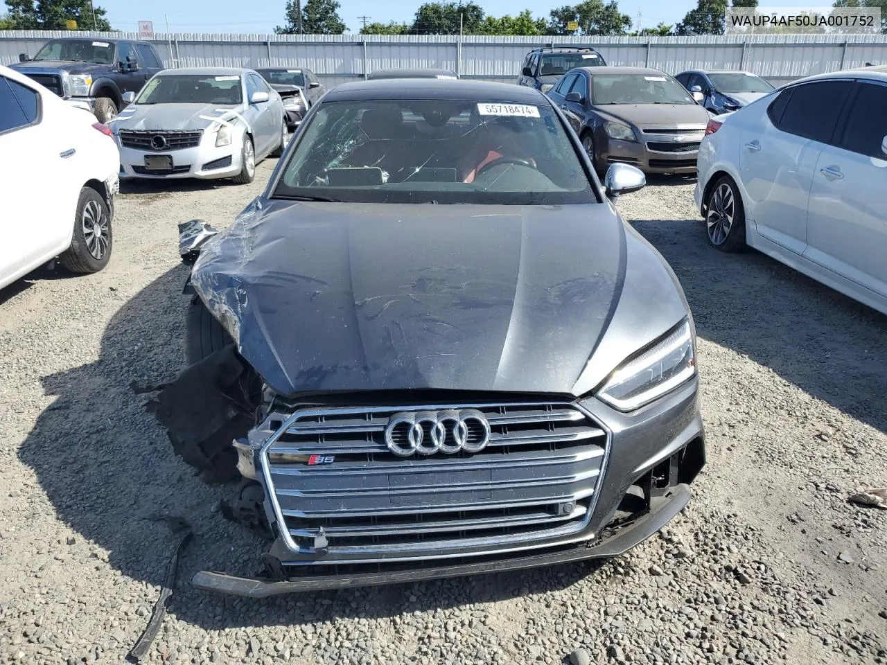 2018 Audi S5 Premium Plus VIN: WAUP4AF50JA001752 Lot: 55718474