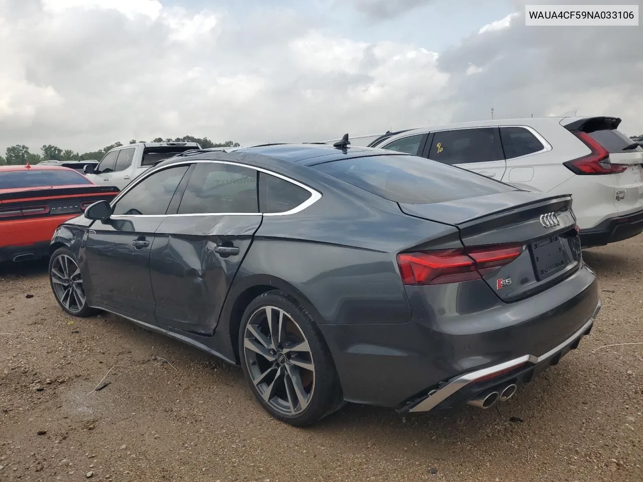 2022 Audi S5 Premium VIN: WAUA4CF59NA033106 Lot: 53630804