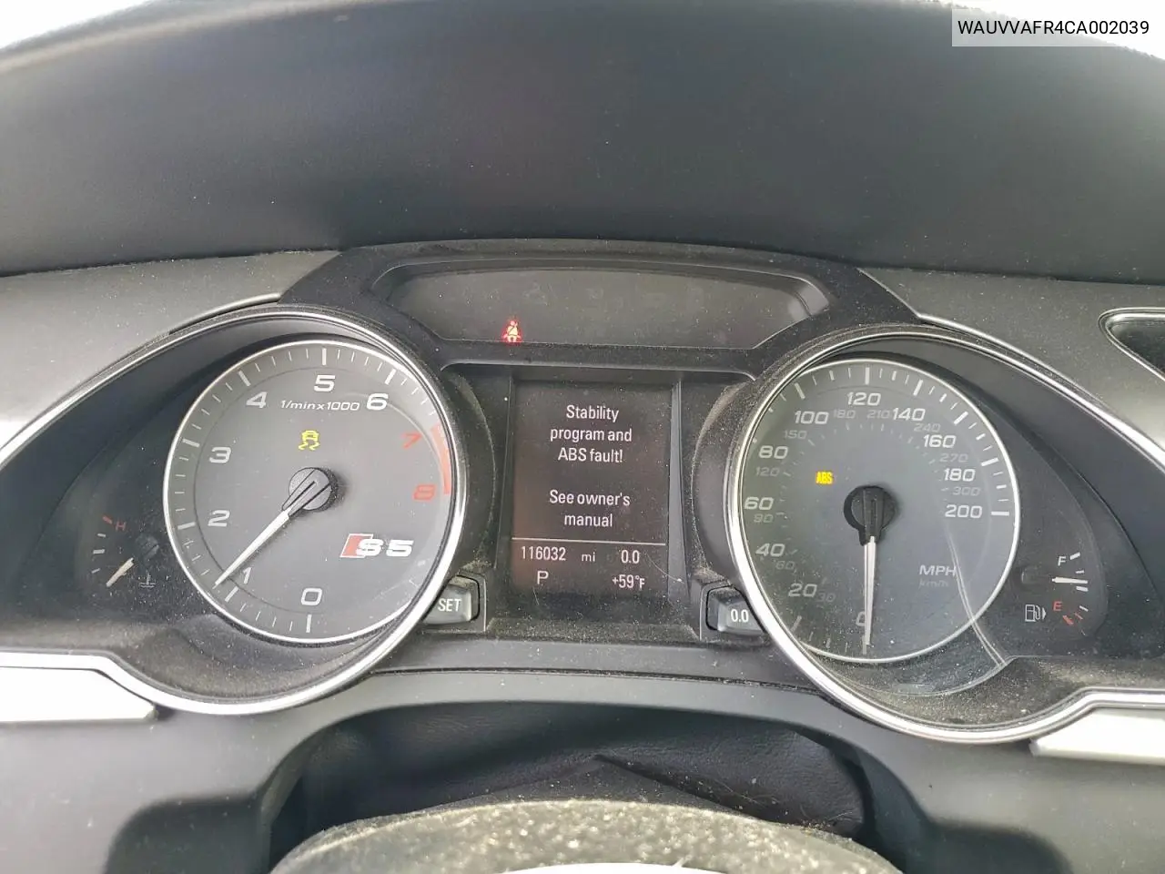 WAUVVAFR4CA002039 2012 Audi S5 Prestige