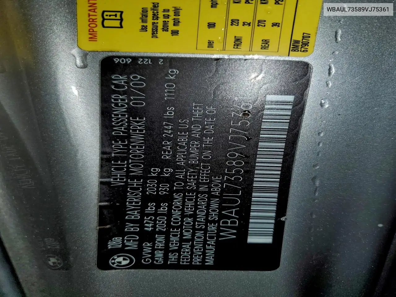 WBAUL73589VJ75361 2009 BMW 128 I