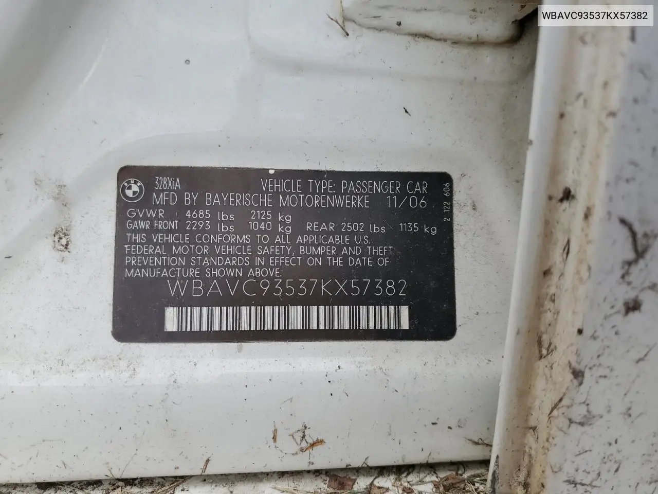 WBAVC93537KX57382 2007 BMW 328 Xi