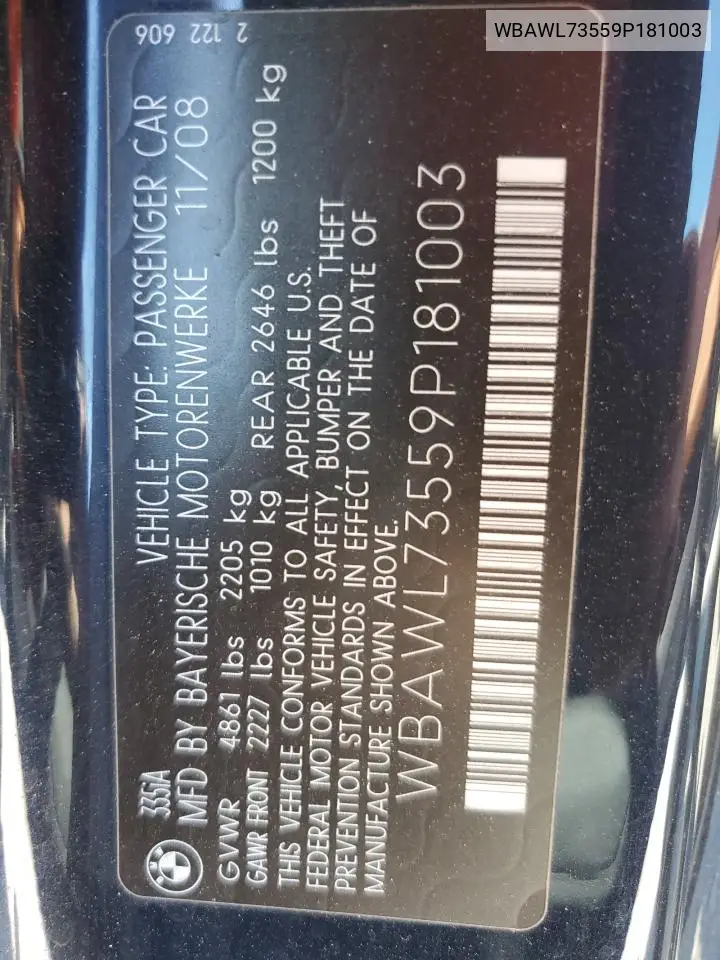 WBAWL73559P181003 2009 BMW 335 I