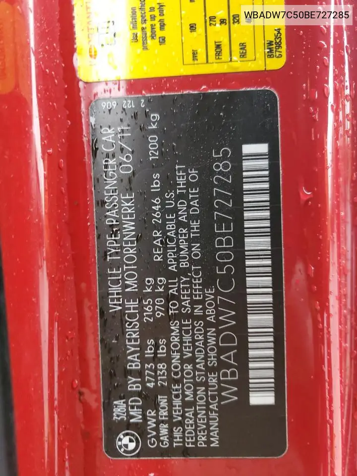 WBADW7C50BE727285 2011 BMW 328 I Sulev