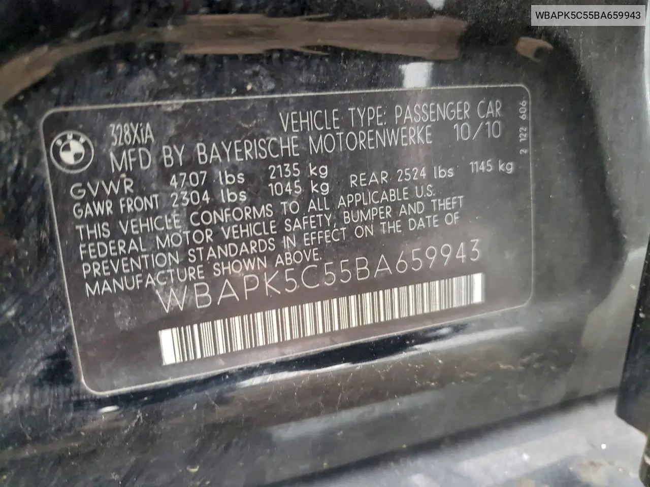 WBAPK5C55BA659943 2011 BMW 328 Xi Sulev
