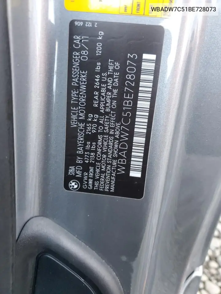 WBADW7C51BE728073 2011 BMW 328 I Sulev