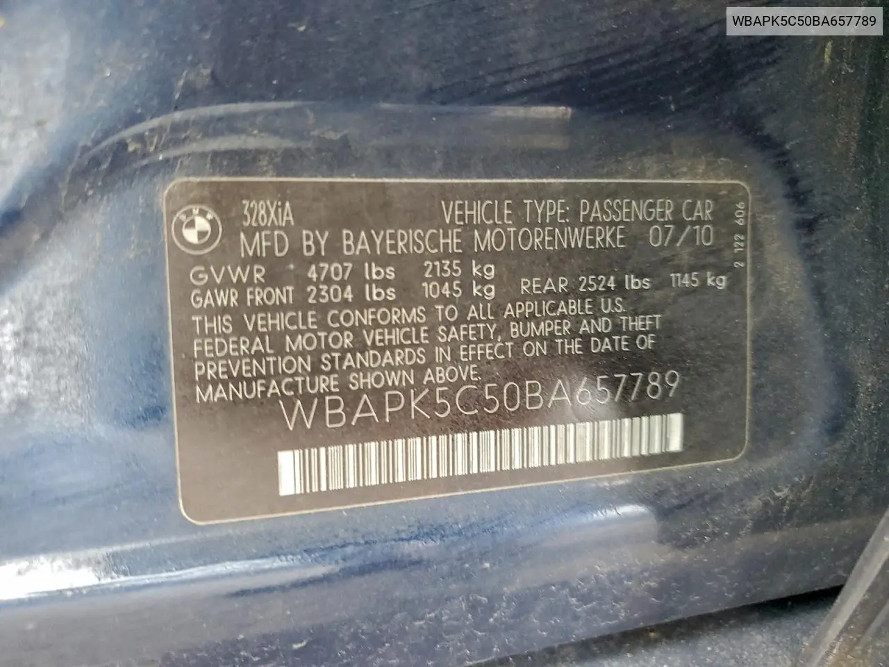WBAPK5C50BA657789 2011 BMW 328 Xi Sulev