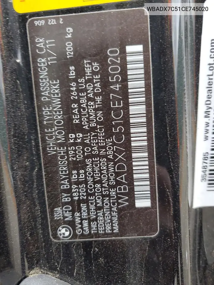 WBADX7C51CE745020 2012 BMW 335 I