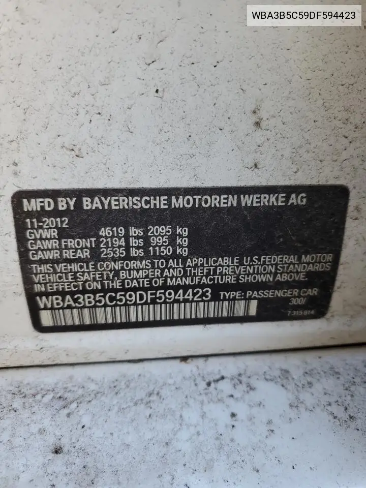 WBA3B5C59DF594423 2013 BMW 328 Xi Sulev