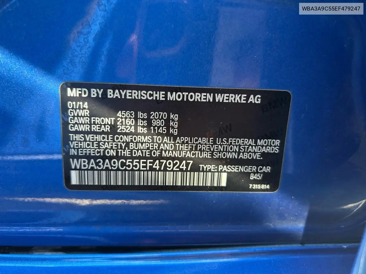 WBA3A9C55EF479247 2014 BMW 335 I