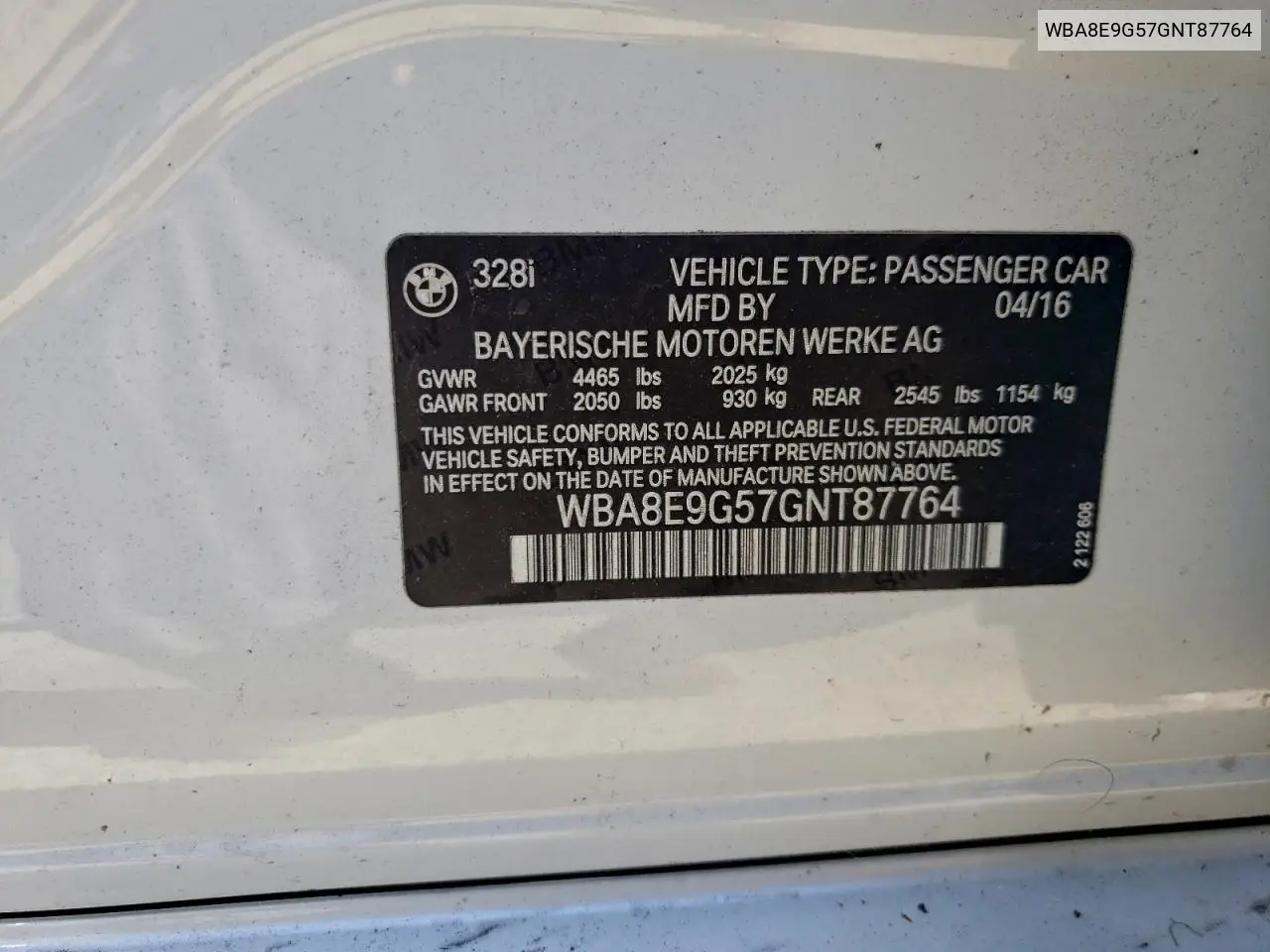 WBA8E9G57GNT87764 2016 BMW 328 I Sulev
