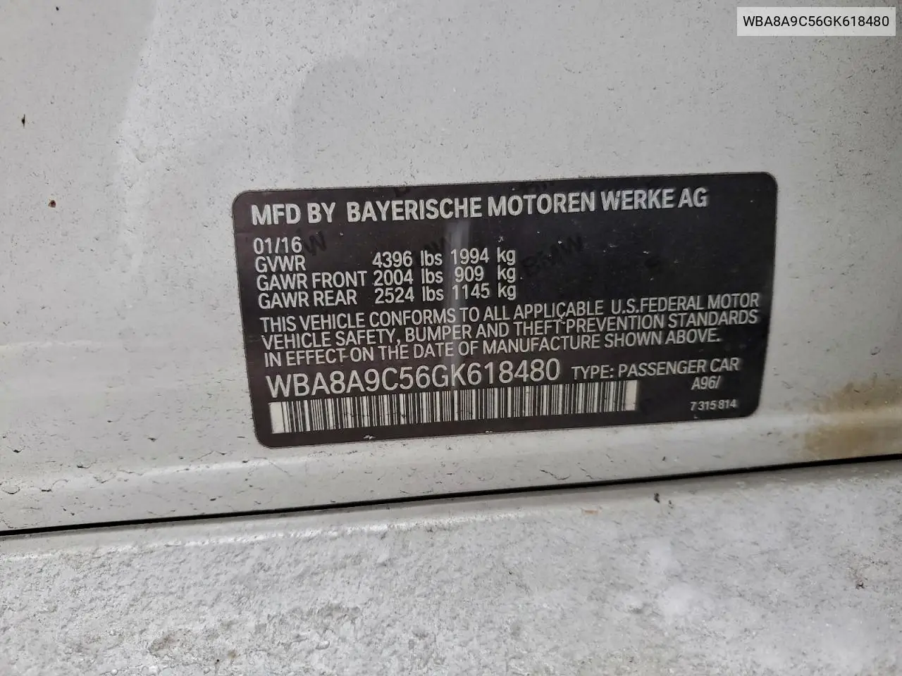 WBA8A9C56GK618480 2016 BMW 320 I