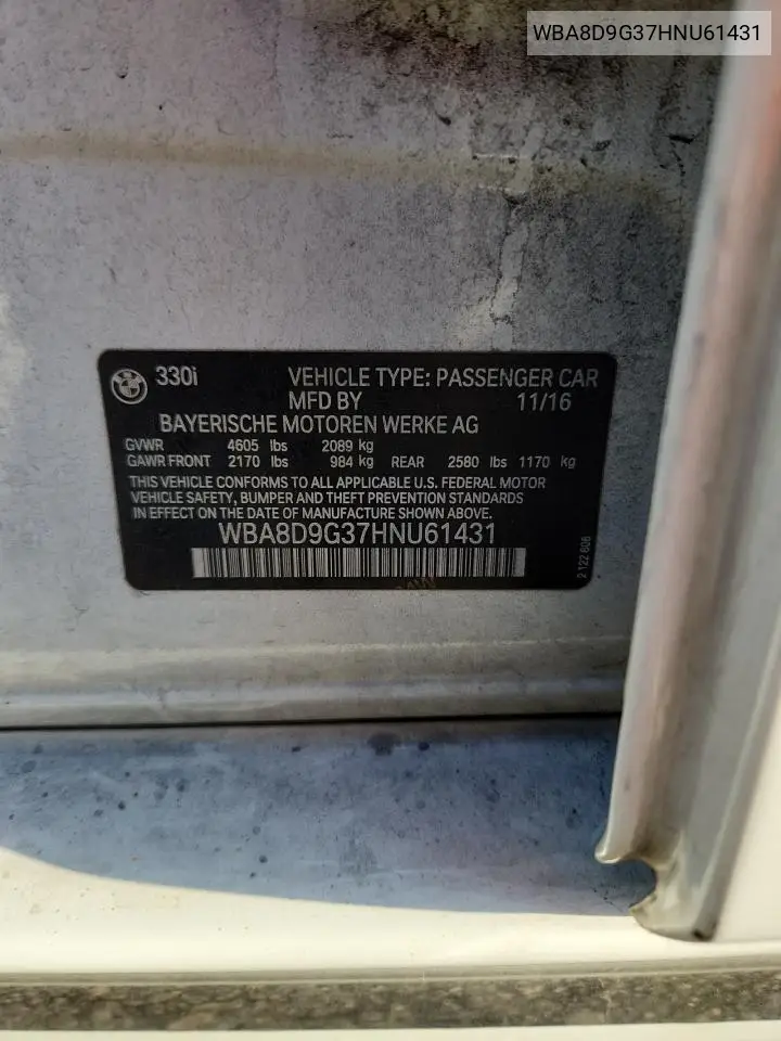 WBA8D9G37HNU61431 2017 BMW 330 Xi