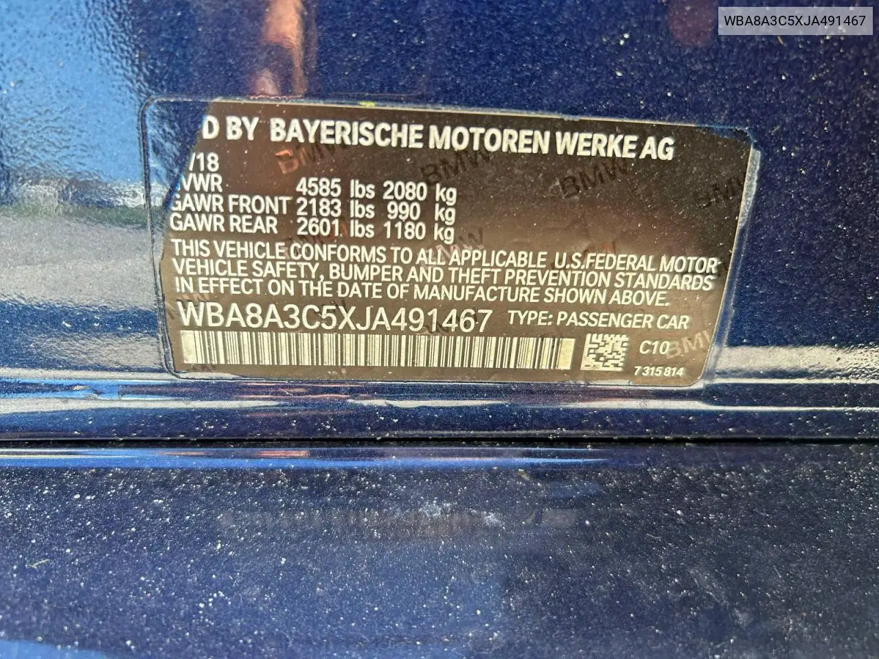 WBA8A3C5XJA491467 2018 BMW 320 Xi