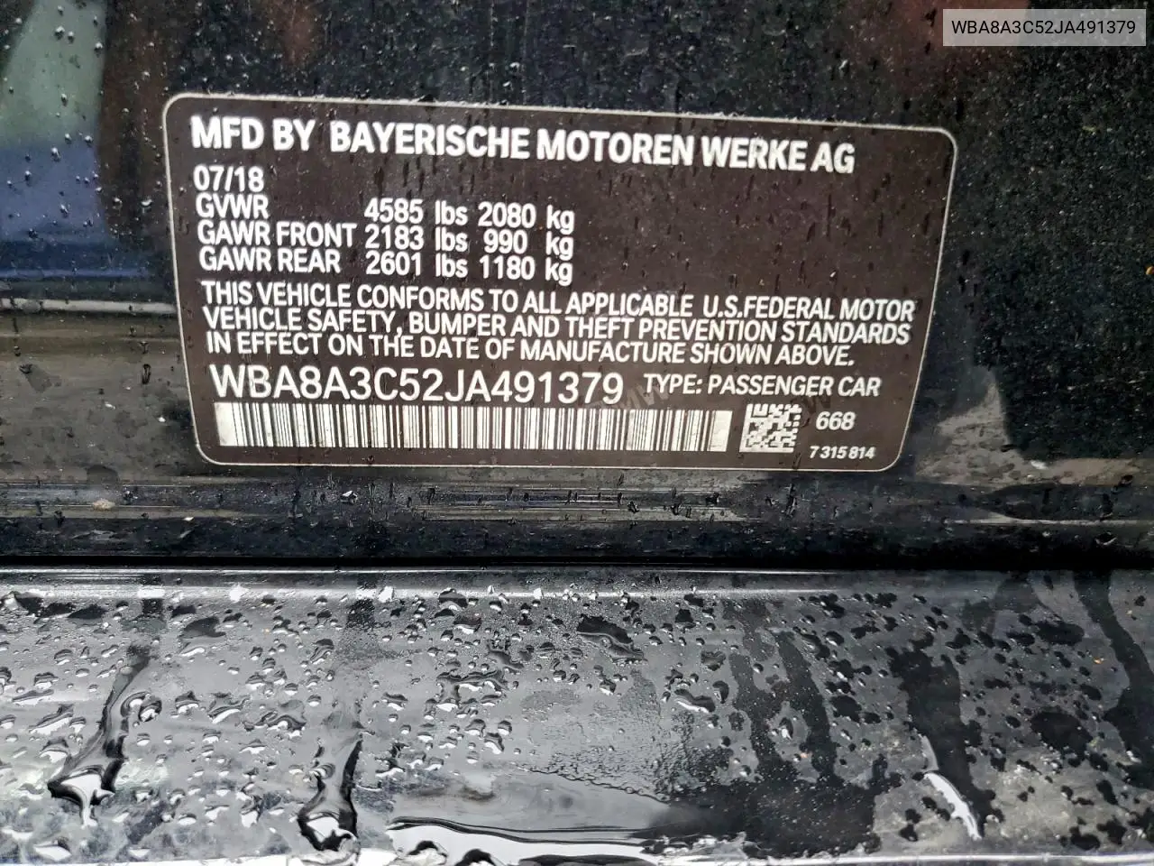 WBA8A3C52JA491379 2018 BMW 320 Xi