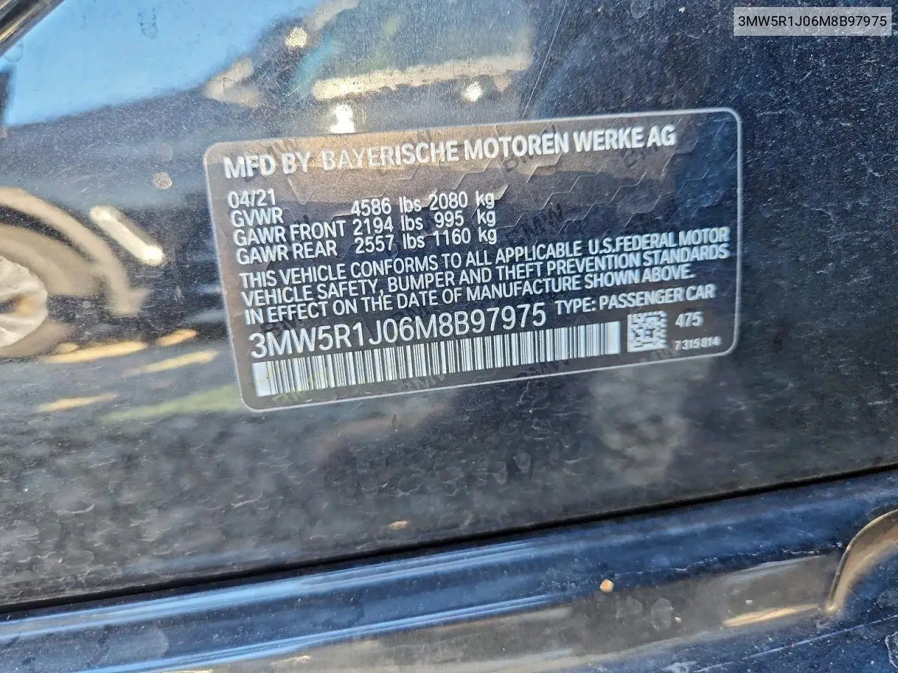 3MW5R1J06M8B97975 2021 BMW 330I