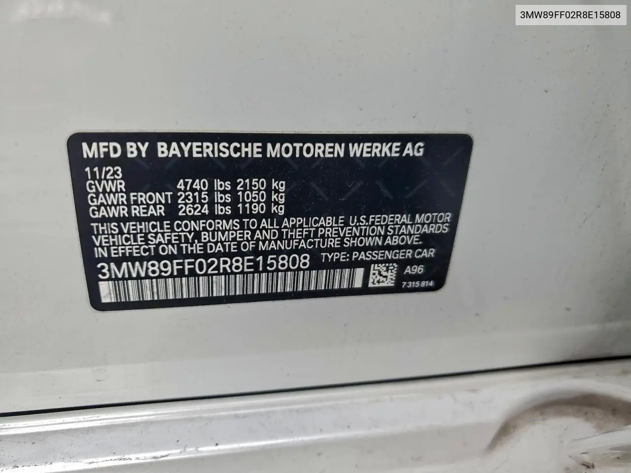 3MW89FF02R8E15808 2024 BMW 330Xi