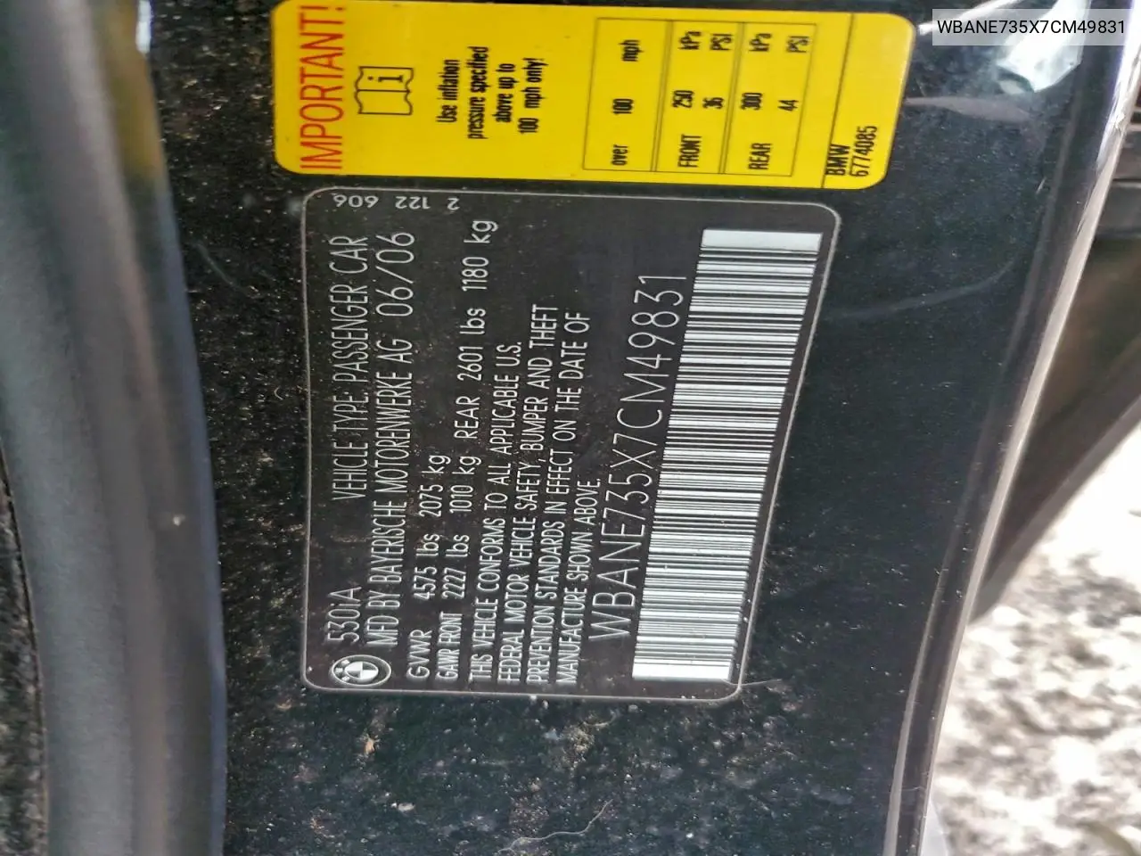 WBANE735X7CM49831 2007 BMW 530 I