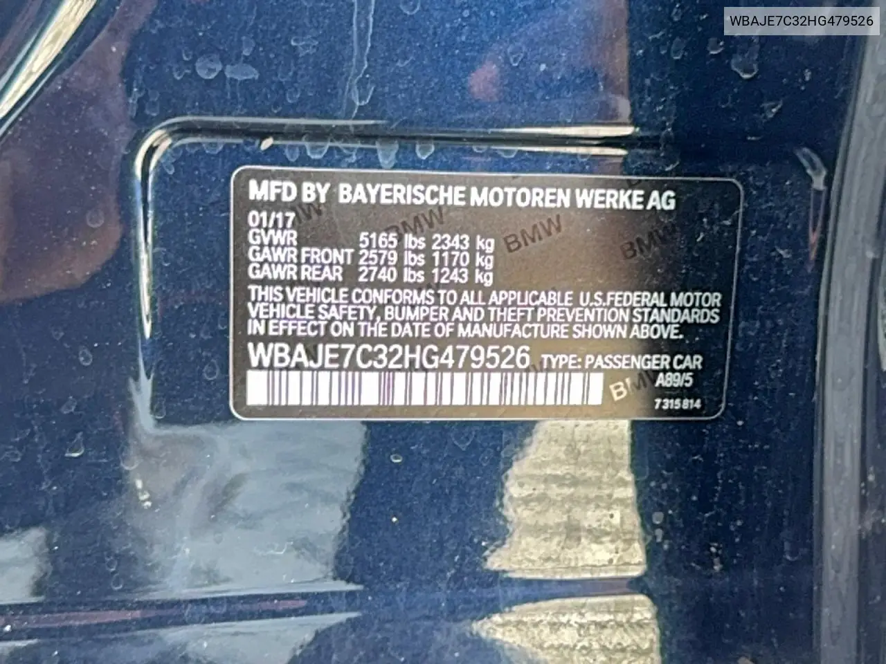 WBAJE7C32HG479526 2017 BMW 540 Xi