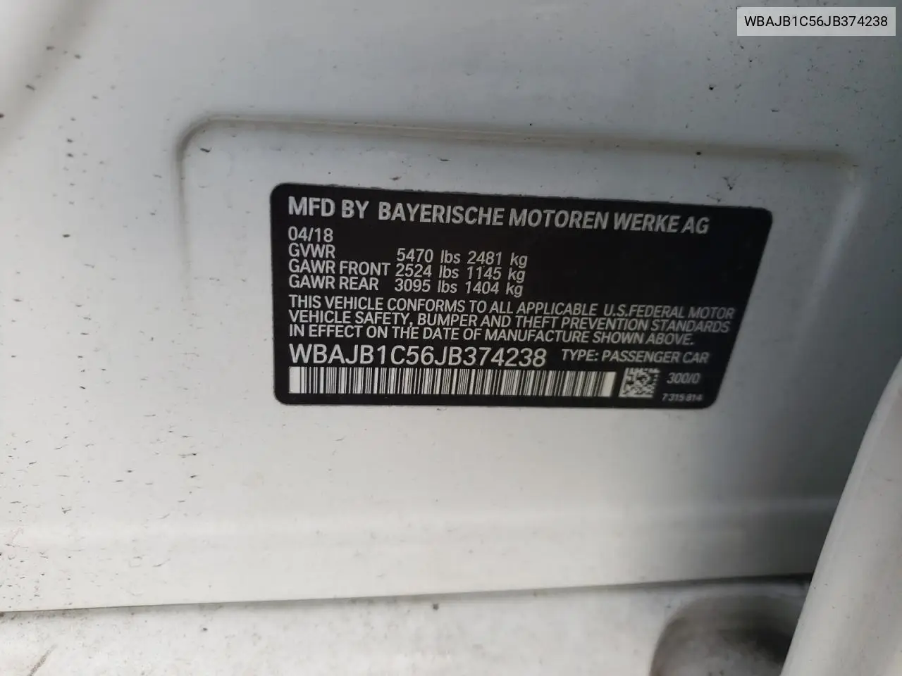 WBAJB1C56JB374238 2018 BMW 530Xe